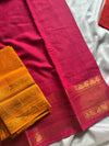 Pink plain Sungudi cotton saree with contrast blouse – House of Thansha