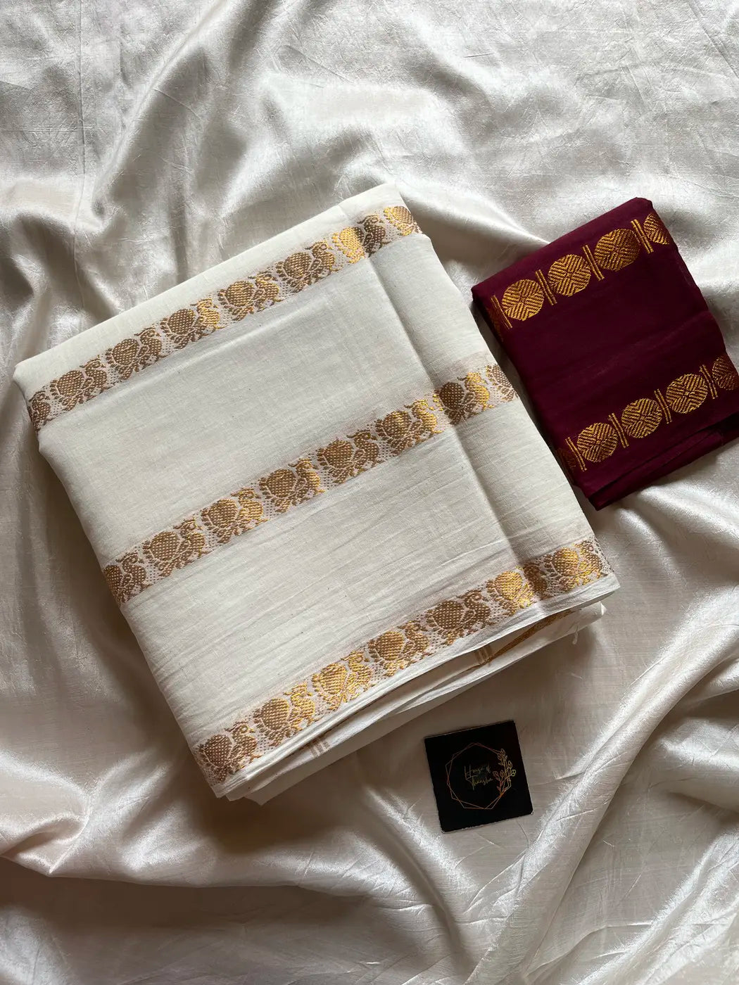 Sungudi Cotton Saree - White & Maroon