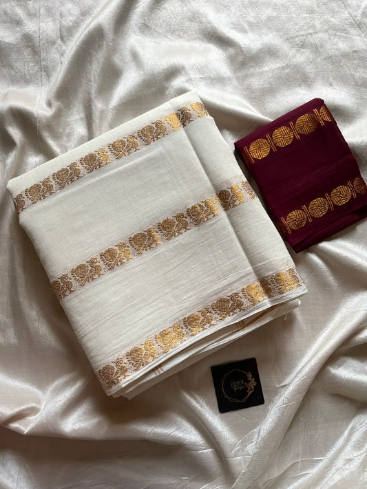 Sungudi Cotton Saree - White & Maroon