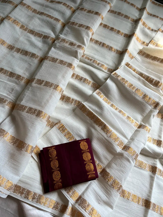 Sungudi Cotton Saree - White & Maroon