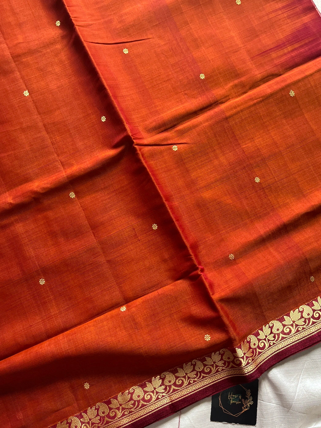 Vegan Silk Saree – Burnt Orange Handloom Art Silk