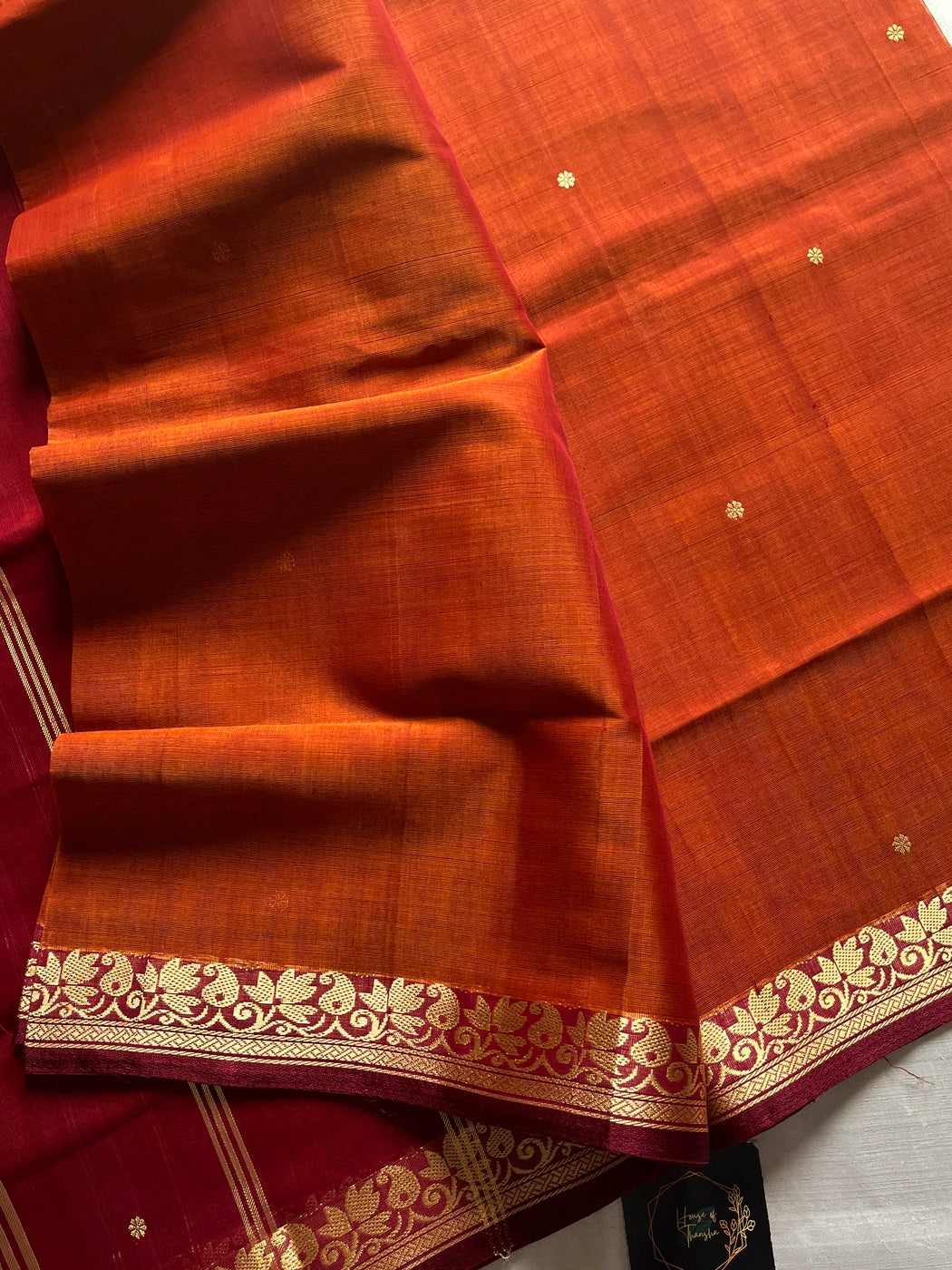 Vegan Silk Saree – Burnt Orange Handloom Art Silk