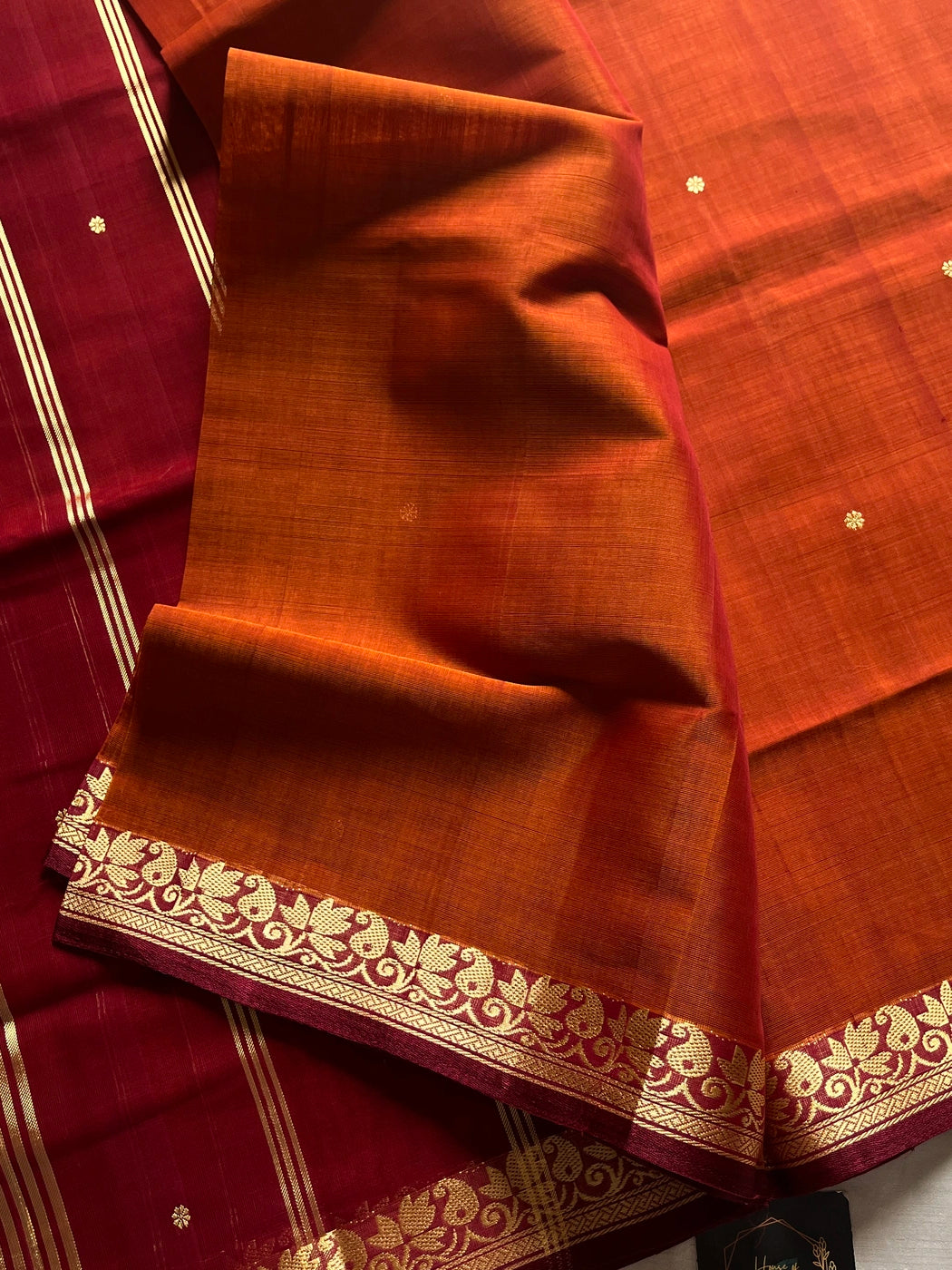 Vegan Silk Saree – Burnt Orange Handloom Art Silk