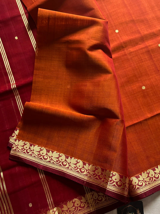 Vegan Silk Saree – Burnt Orange Handloom Art Silk