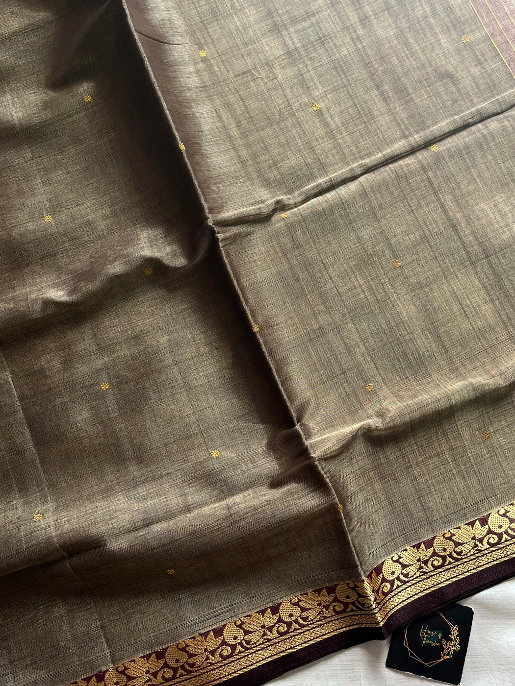 Vegan Silk Saree – Stone grey Handloom