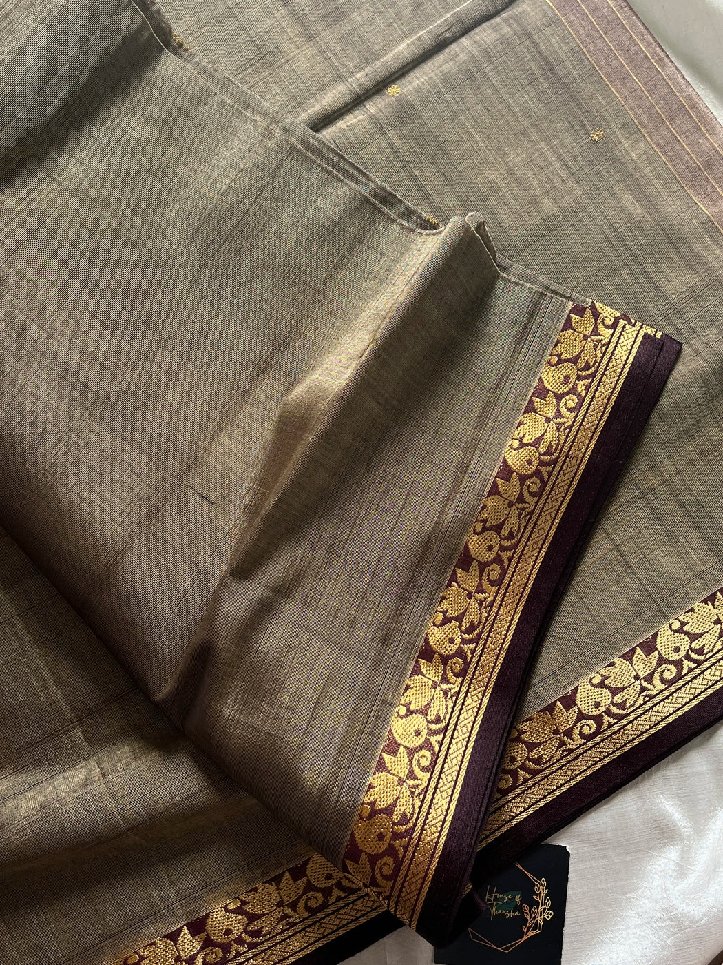 Vegan Silk Saree – Stone grey Handloom