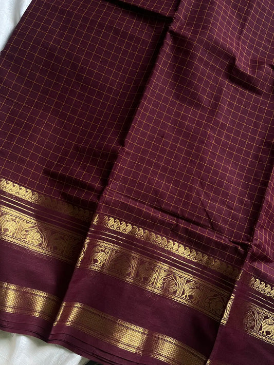 Kattam Edit – Brown Checked Chettinadu Cotton Saree