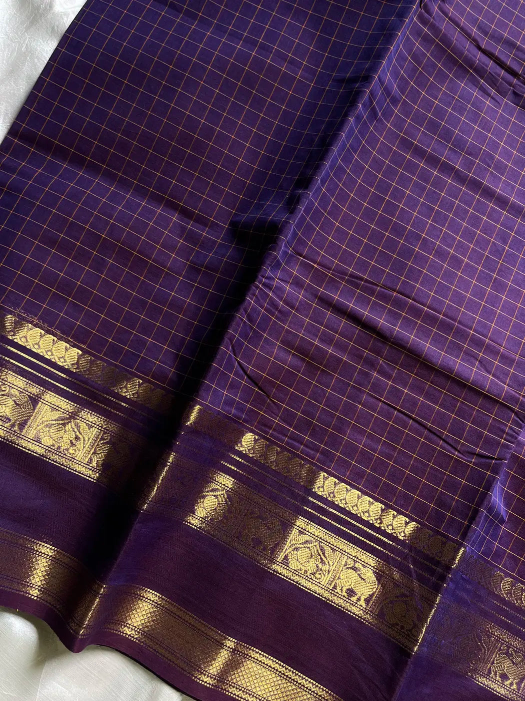 Kattam Edit – Purple Checked Chettinadu Cotton Saree