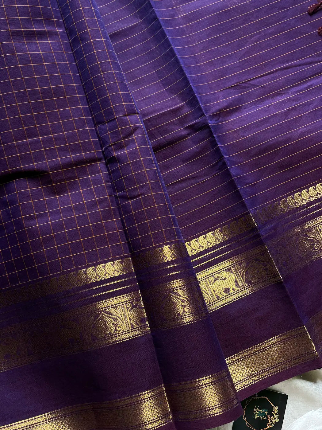 Kattam Edit – Purple Checked Chettinadu Cotton Saree