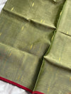 Vegan Silk Saree – Pastel Olive Green Handloom Art Silk