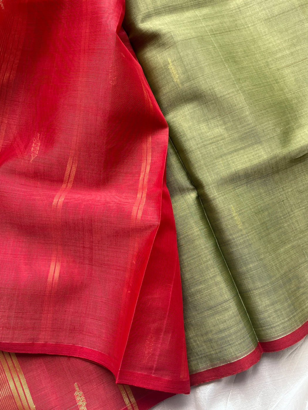 Vegan Silk Saree – Pastel Olive Green Handloom Art Silk