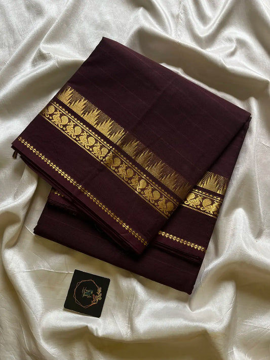 Vintage Looms | Coffee Brown Kanchi Cotton Saree