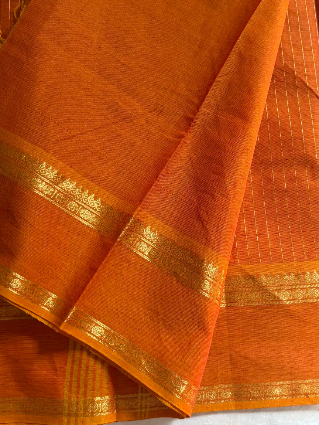Zari Edition | Orange Kanchi Cotton Saree