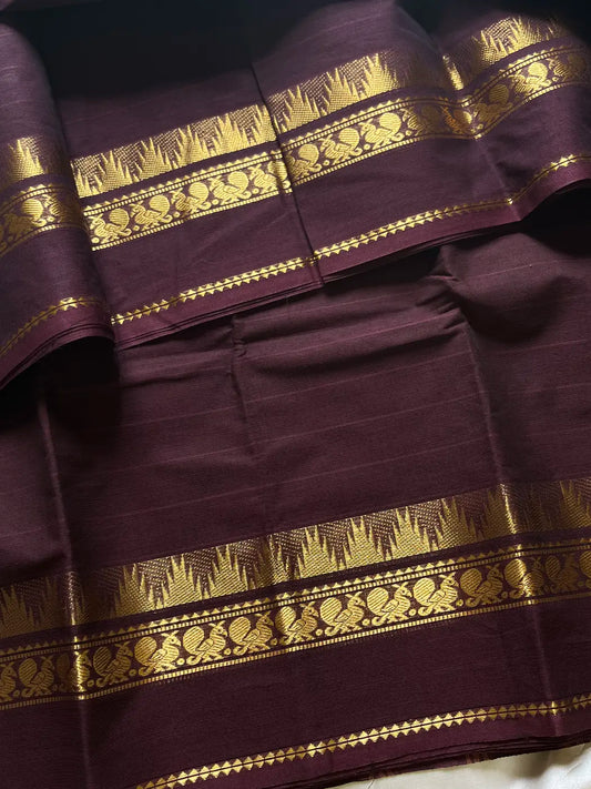Vintage Looms | Coffee Brown Kanchi Cotton Saree