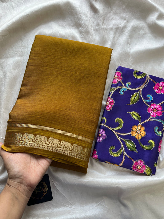 Semi Mysore Silk Saree – Mustard Yellow
