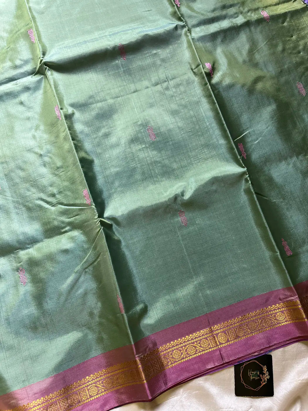 Vegan Silks | Chinnalampattu Saree – Sage Mist