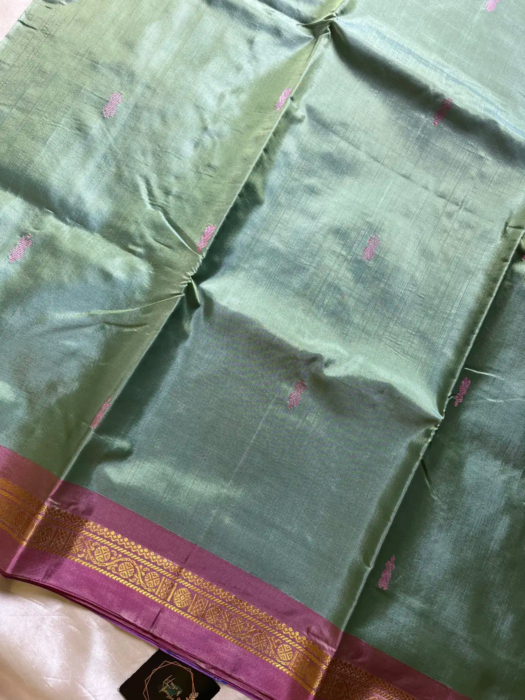 Vegan Silks | Chinnalampattu Saree – Sage Mist