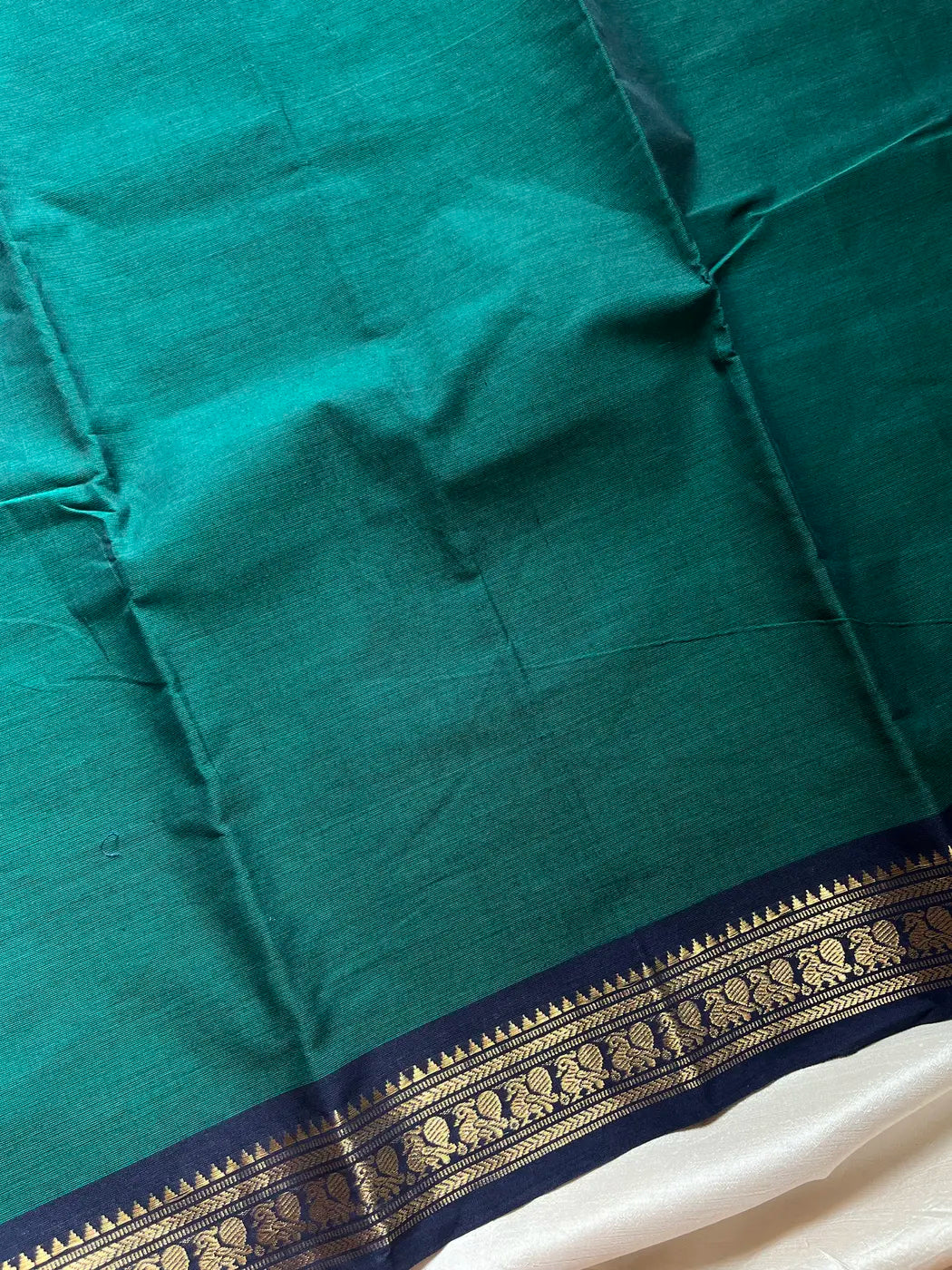 Minimal Border Edit - Dark Peacock green Kanchi Cotton Saree