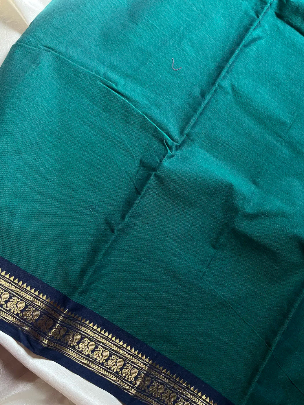 Minimal Border Edit - Dark Peacock green Kanchi Cotton Saree