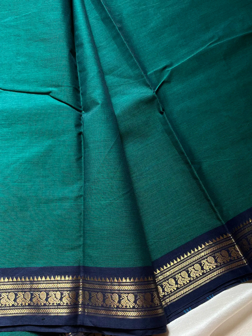 Minimal Border Edit - Dark Peacock green Kanchi Cotton Saree
