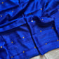 Royal blue matka silk saree with muslin pallu and gini weave – House of Thansha