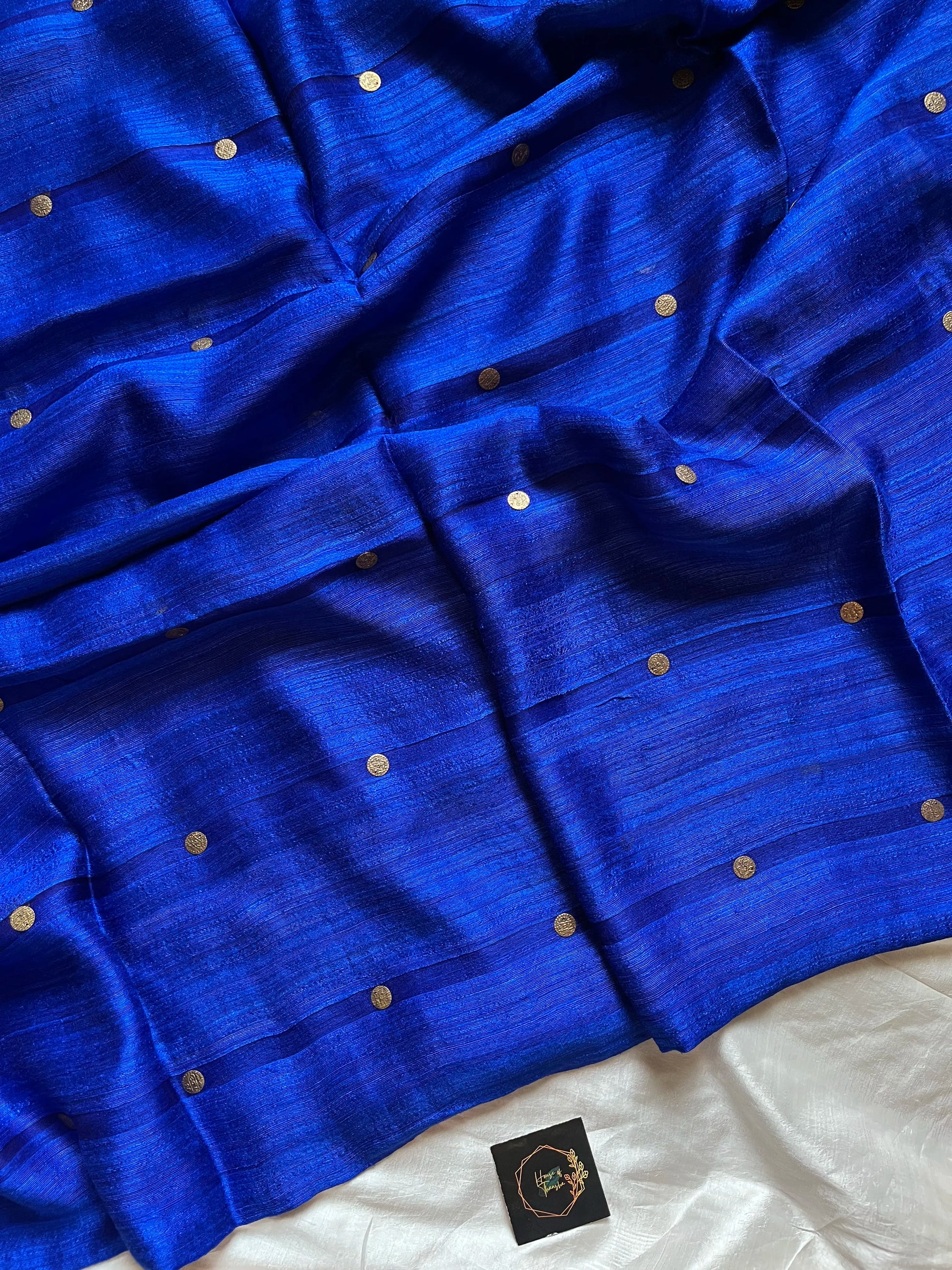 Royal blue matka silk saree with muslin pallu and gini weave – House of Thansha