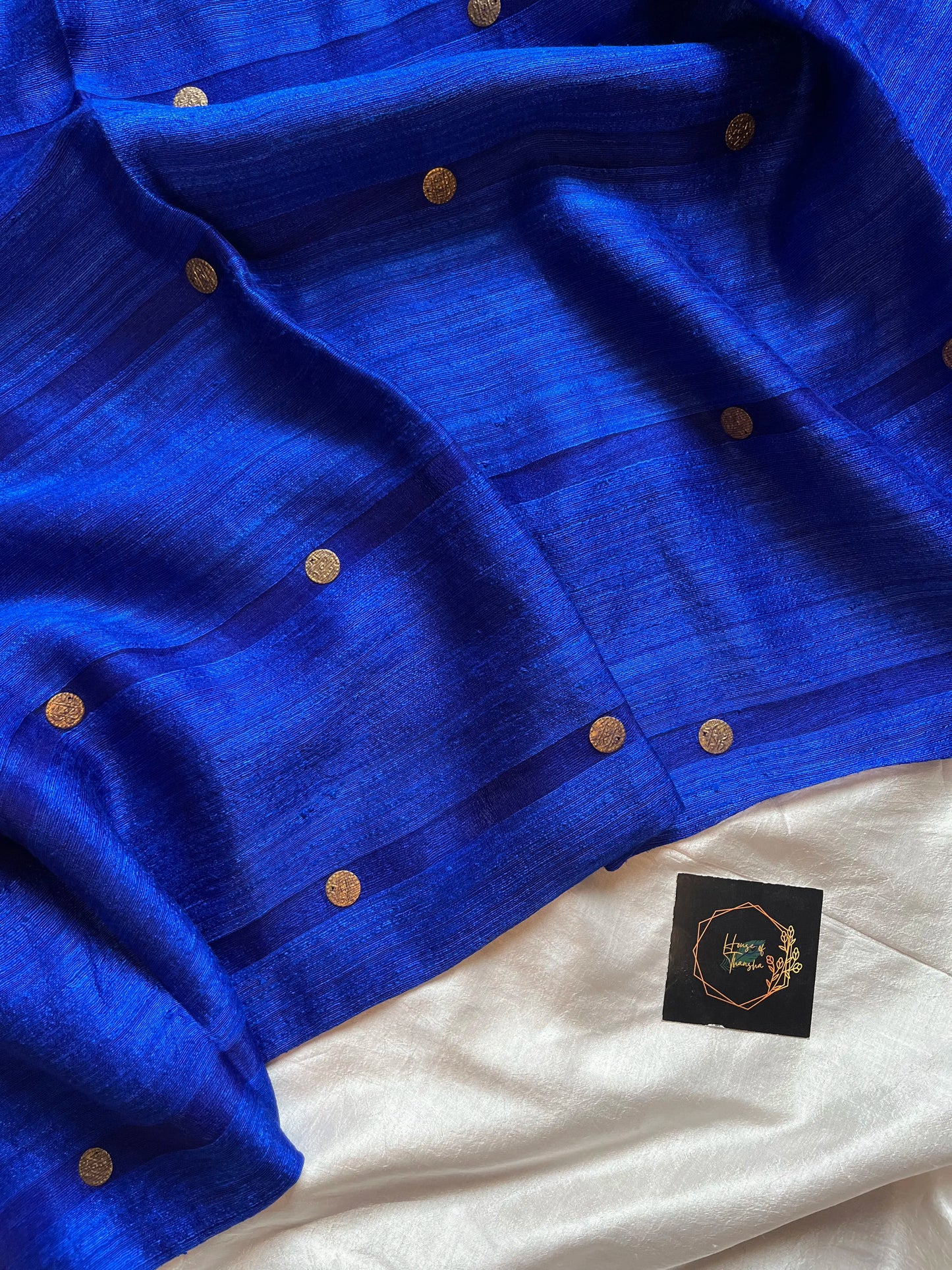Royal blue matka silk saree with muslin pallu and gini weave – House of Thansha