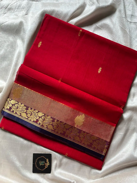 Vegan Silk Saree – Red & Blue | Handloom