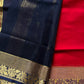 Vegan Silk Saree – Red & Blue | Handloom