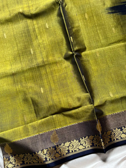 Vegan Silk Saree – Mehendi & Blue | Handloom