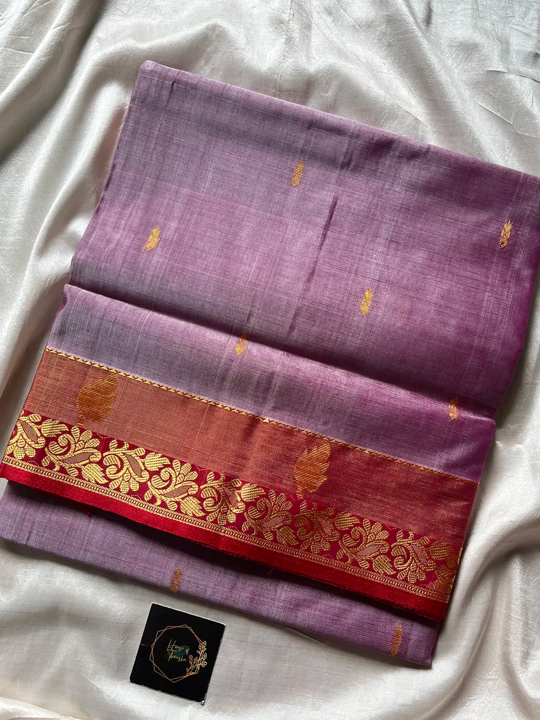 Vegan Silk Saree – Lavender & Red | Handloom