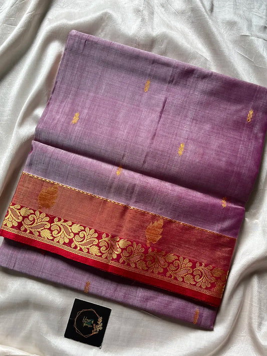 Vegan Silk Saree – Lavender & Red | Handloom