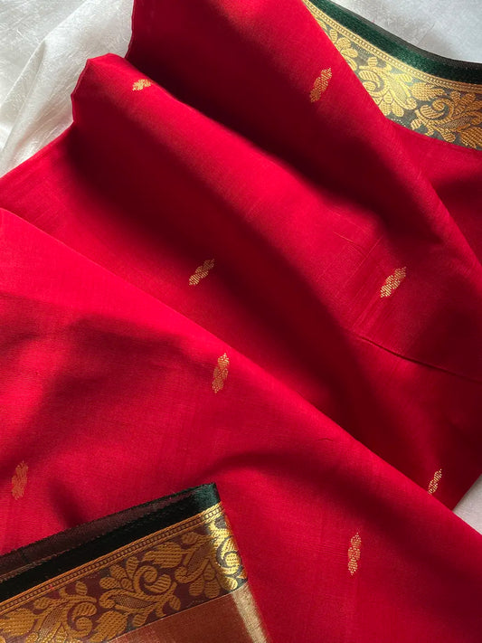 Vegan Silk Saree – Red & Green | Handloom