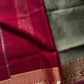 Vegan Silk Saree – Olive & Maroon | Handloom