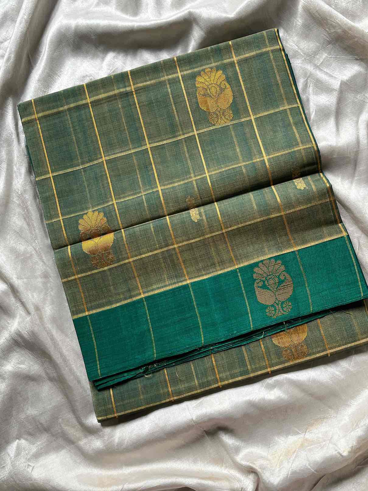 Vegan Weaves – Pastel blue Checked Handloom Art Silk Saree