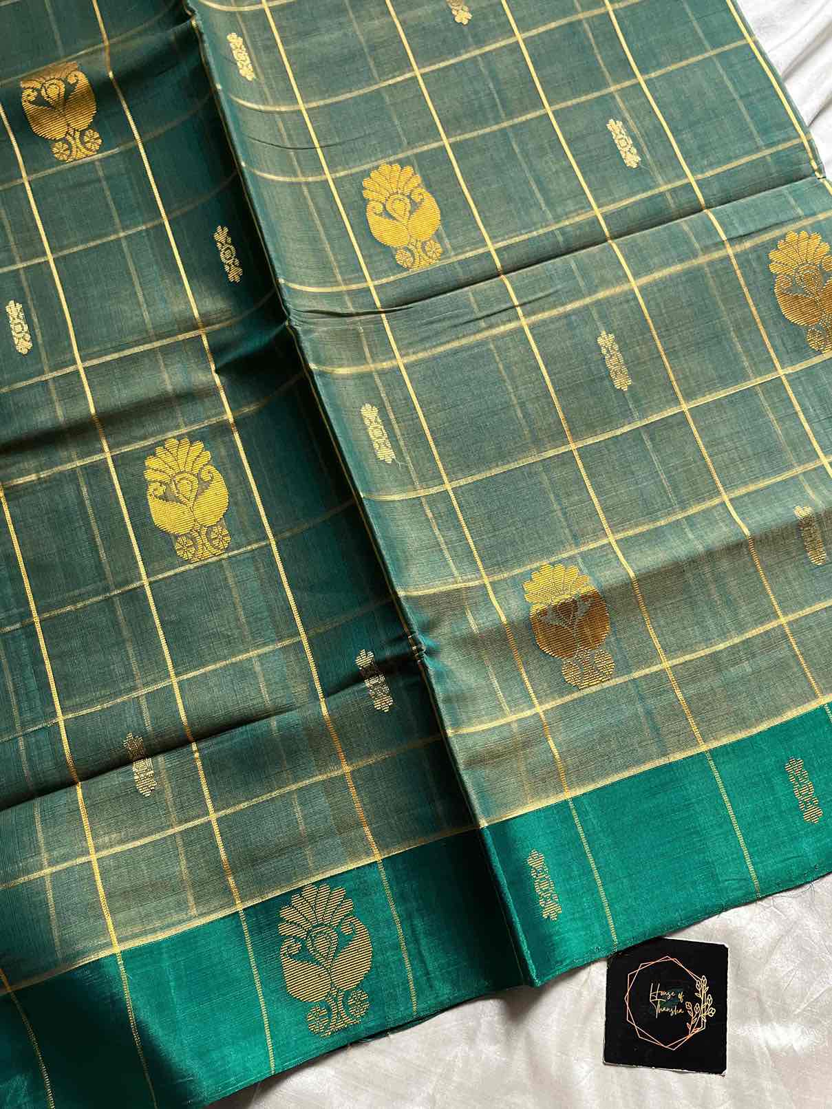 Vegan Weaves – Pastel blue Checked Handloom Art Silk Saree