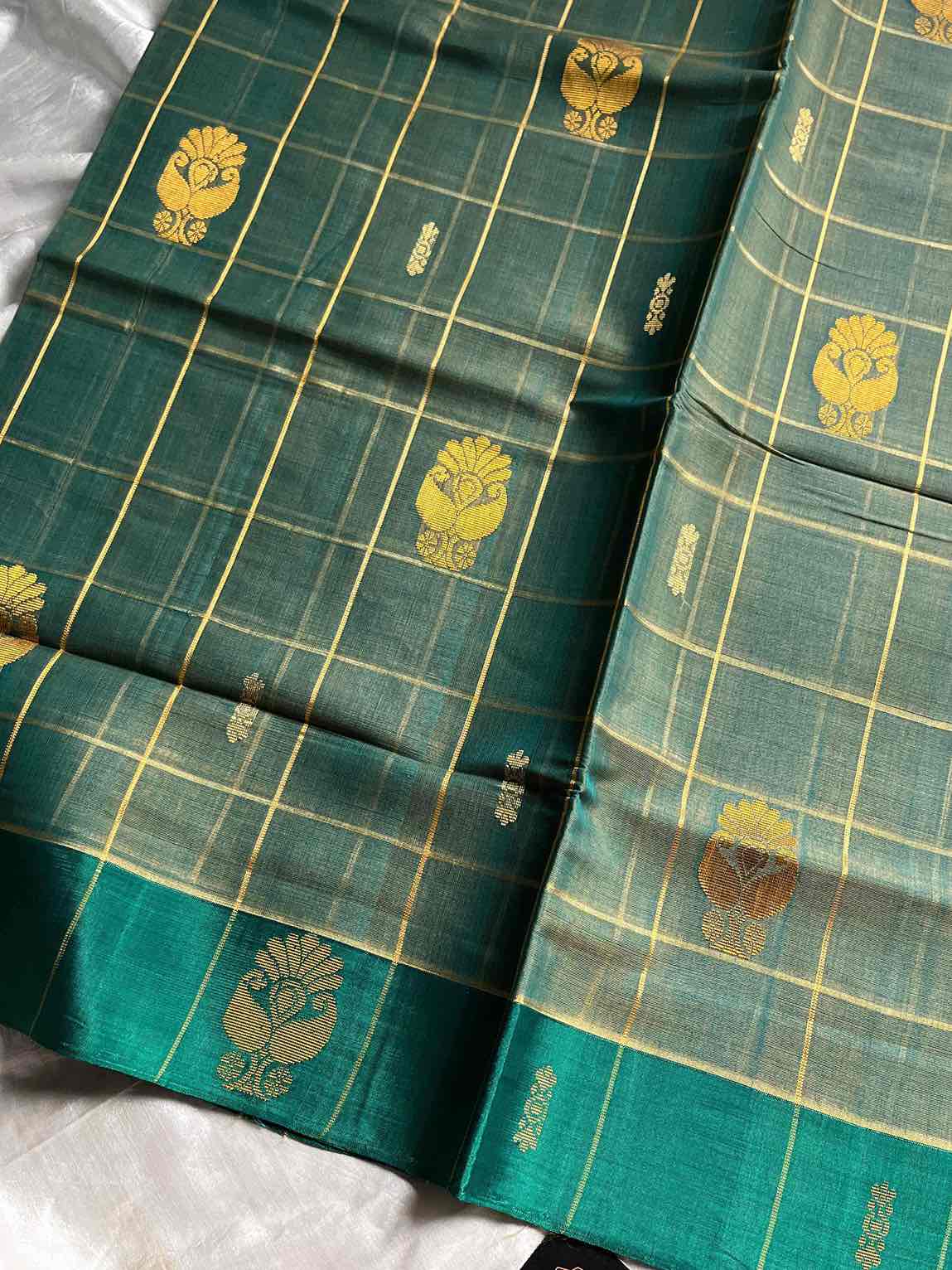 Vegan Weaves – Pastel blue Checked Handloom Art Silk Saree