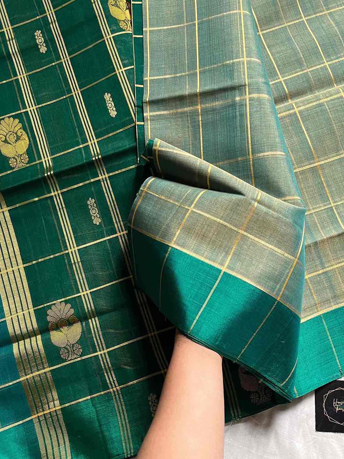 Vegan Weaves – Pastel blue Checked Handloom Art Silk Saree