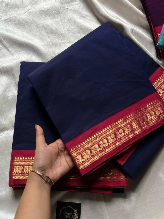 Minimal Border Edit - Dark Blue Kanchi Cotton Saree