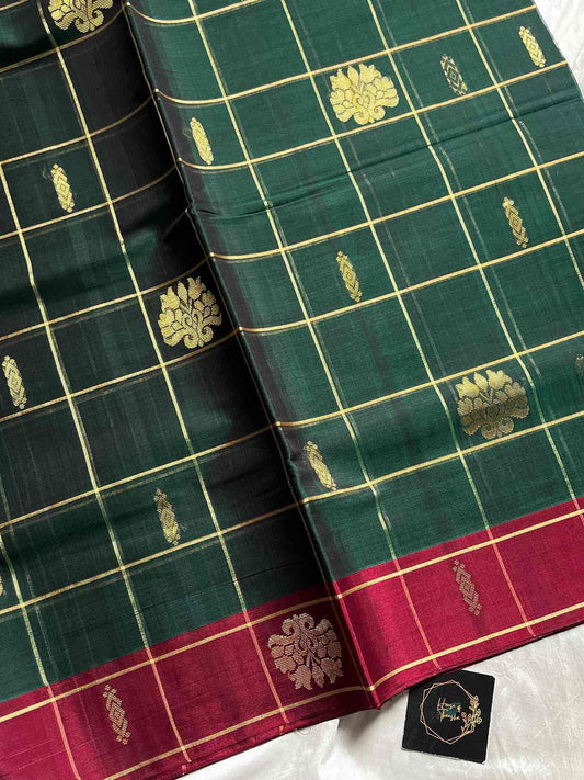 Vegan Weaves – Green Checked Handloom Art Silk Saree