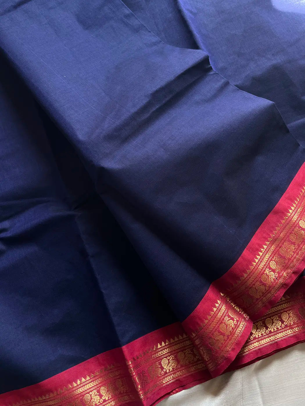 Minimal Border Edit - Dark Blue Kanchi Cotton Saree