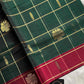 Vegan Weaves – Green Checked Handloom Art Silk Saree