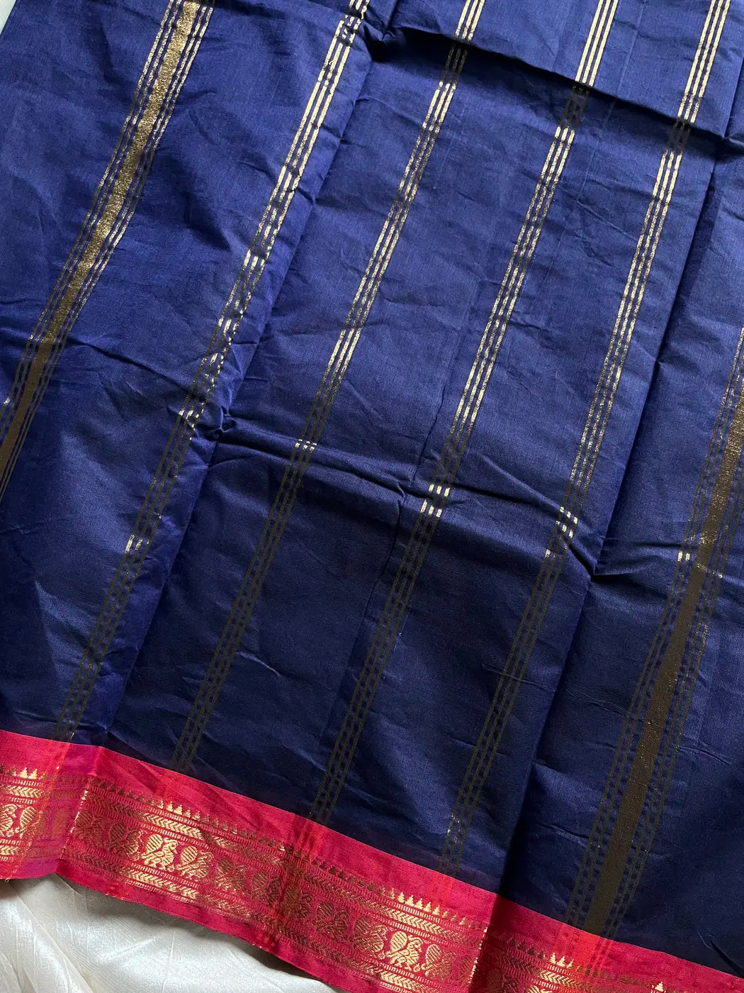 Minimal Border Edit - Dark Blue Kanchi Cotton Saree
