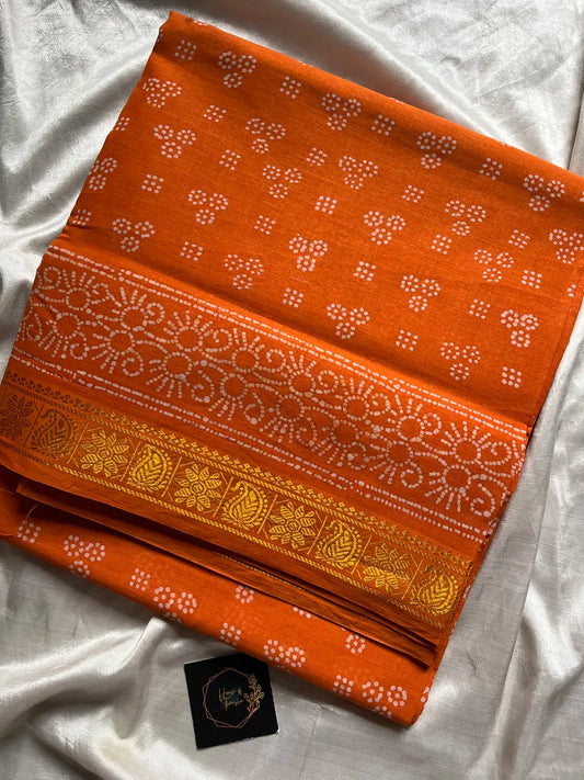 Madurai Sungudi Cotton Madisar 10 Yards - Orange