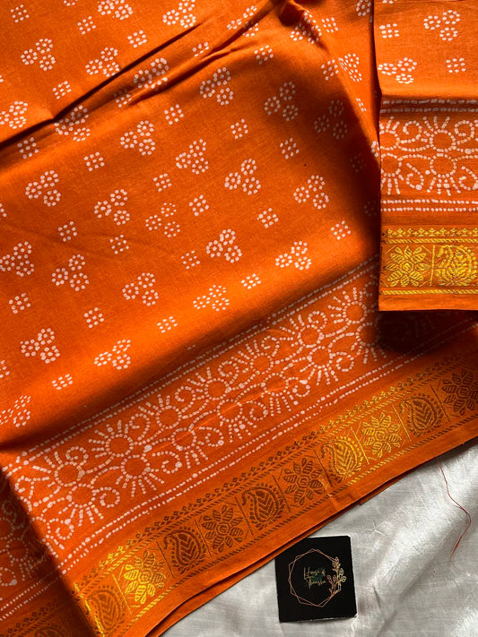 Madurai Sungudi Cotton Madisar 10 Yards - Orange