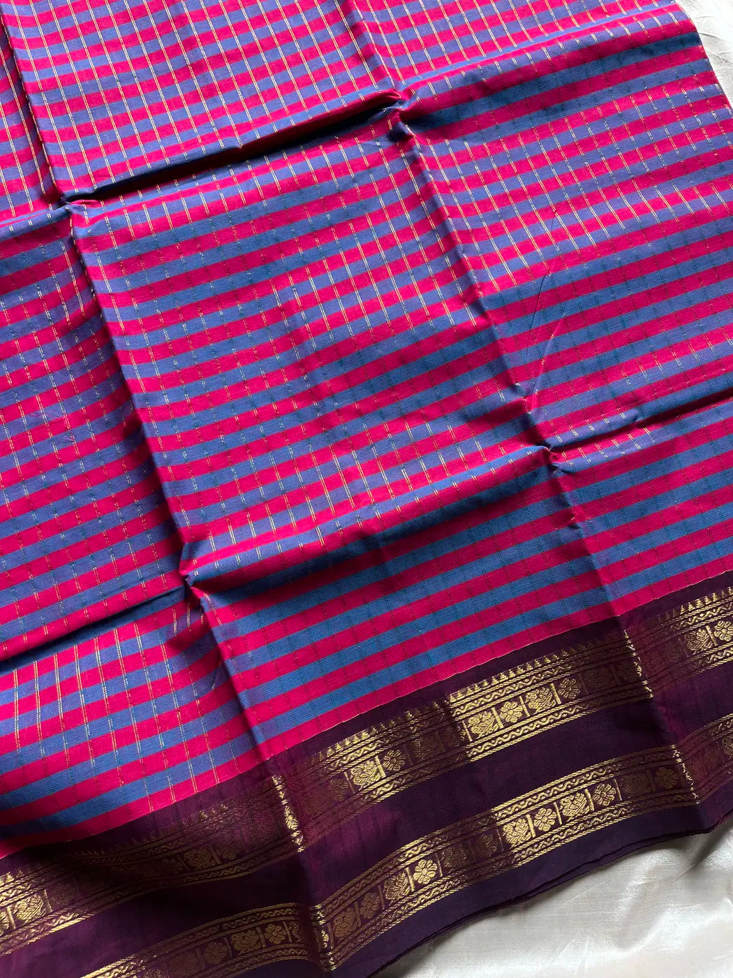 Maragatham – Blue & Purple Kattam Chettinadu Cotton Saree