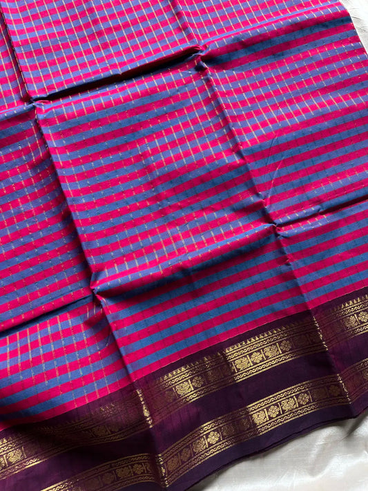 Maragatham – Blue & Purple Kattam Chettinadu Cotton Saree