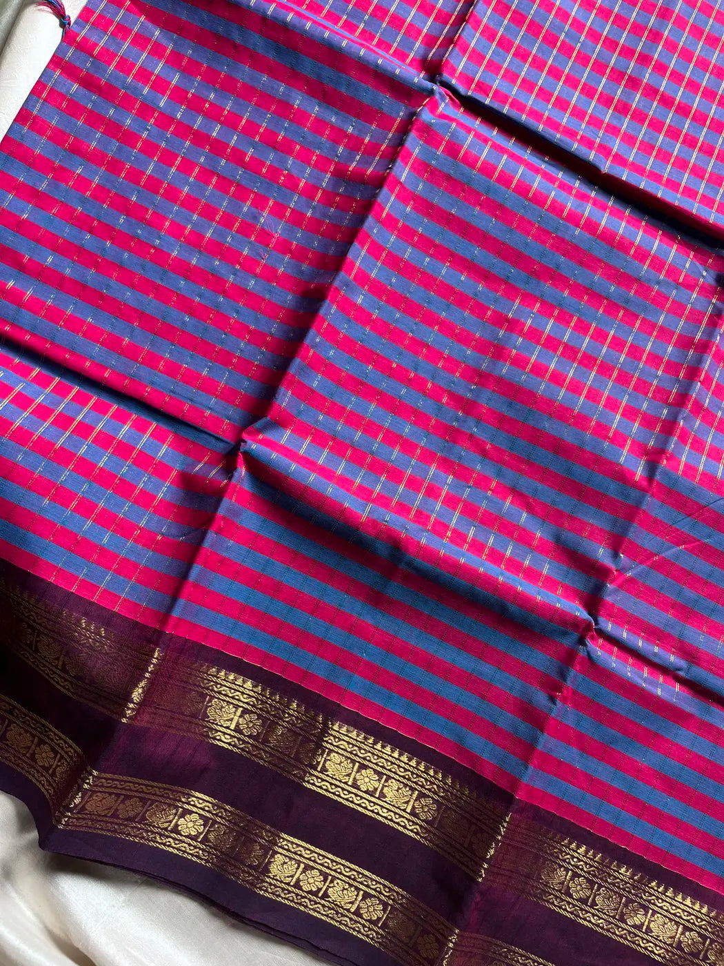 Maragatham – Blue & Purple Kattam Chettinadu Cotton Saree