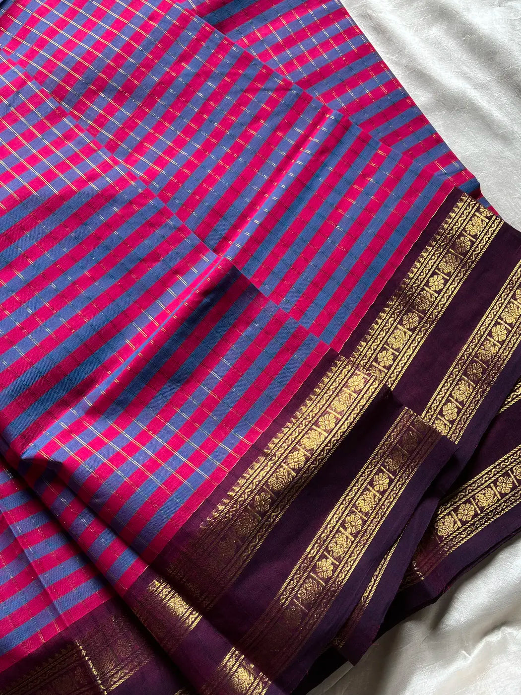 Maragatham – Blue & Purple Kattam Chettinadu Cotton Saree