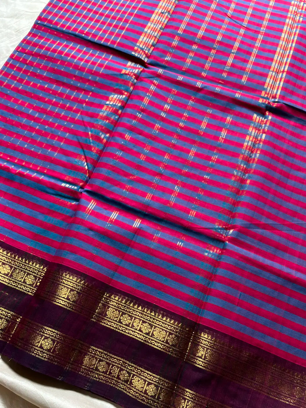 Maragatham – Blue & Purple Kattam Chettinadu Cotton Saree